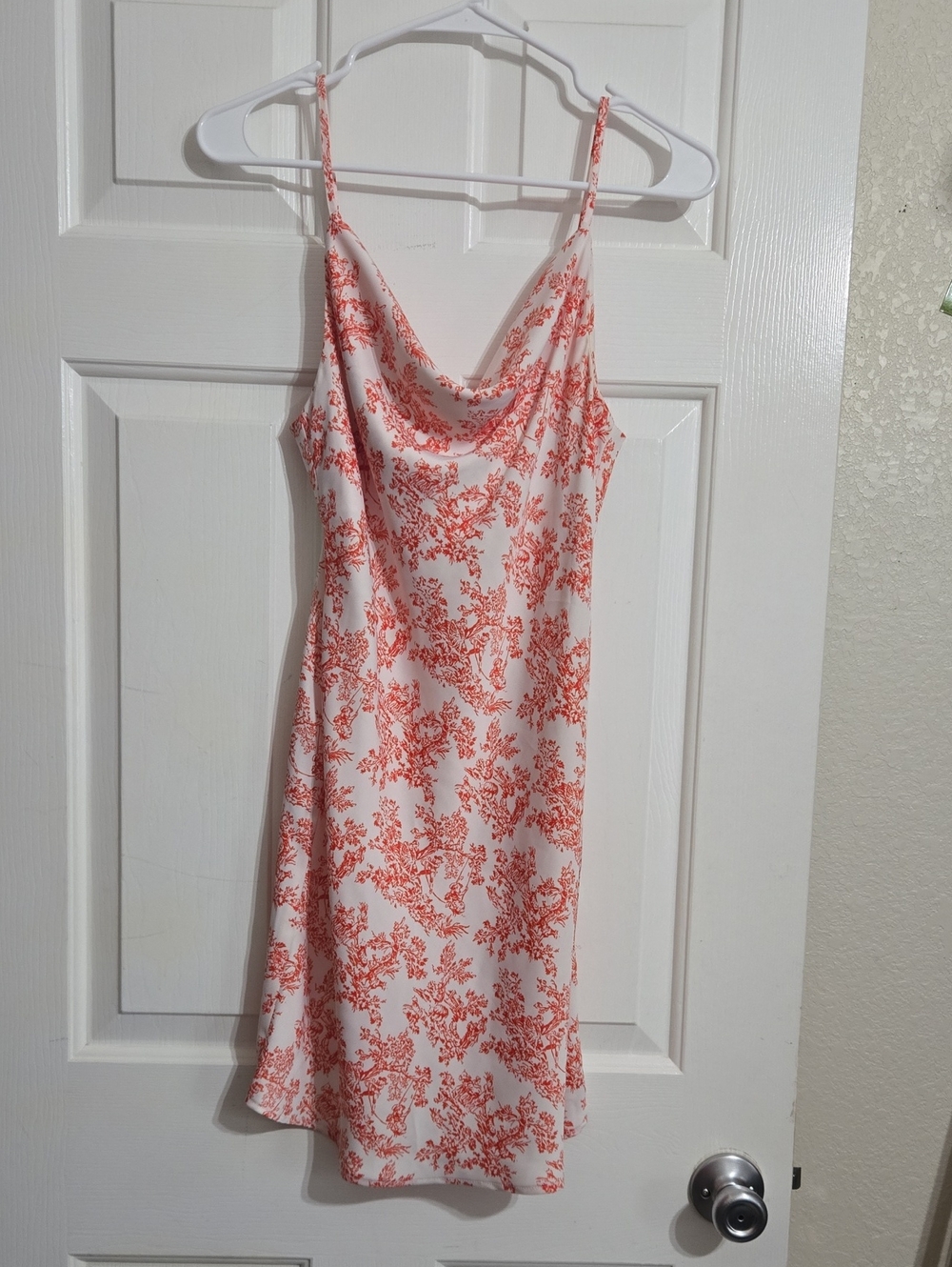 Urban Outfitters White Slip Dress with Coral Toile Print